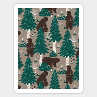 Gentle Grizzlies in a Dark Green Forest Sticker